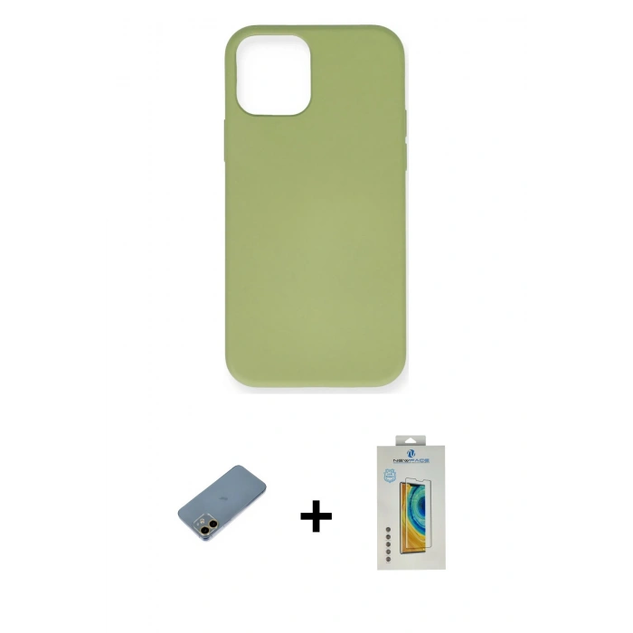 MARSİLYAN™- iPhone 12 Mini Kılıf Ahenk Serisi - Siyah Polymer Nano Ekran Koruyucu + Shine Kamera Lens Koruma Cam - GD