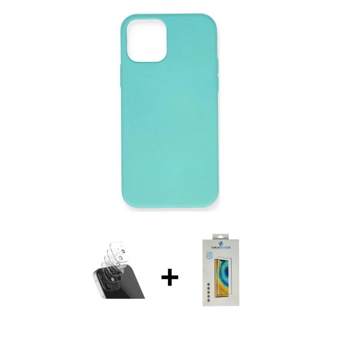 MARSİLYAN™- iPhone 12 Mini Kılıf Ahenk Serisi - Siyah Polymer Nano Ekran Koruyucu + Kamera Lens Koruma Cam - SF