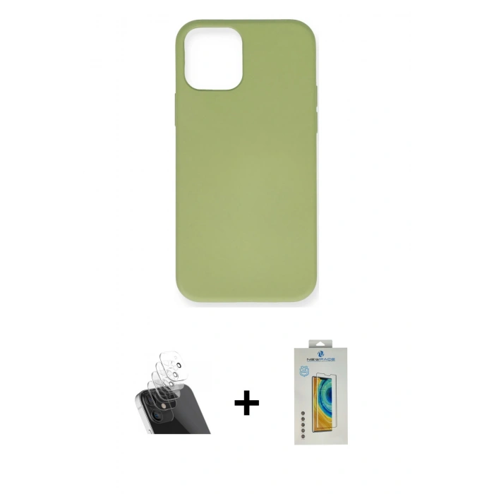 MARSİLYAN™- iPhone 12 Mini Kılıf Ahenk Serisi - Siyah Polymer Nano Ekran Koruyucu + Kamera Lens Koruma Cam - SF