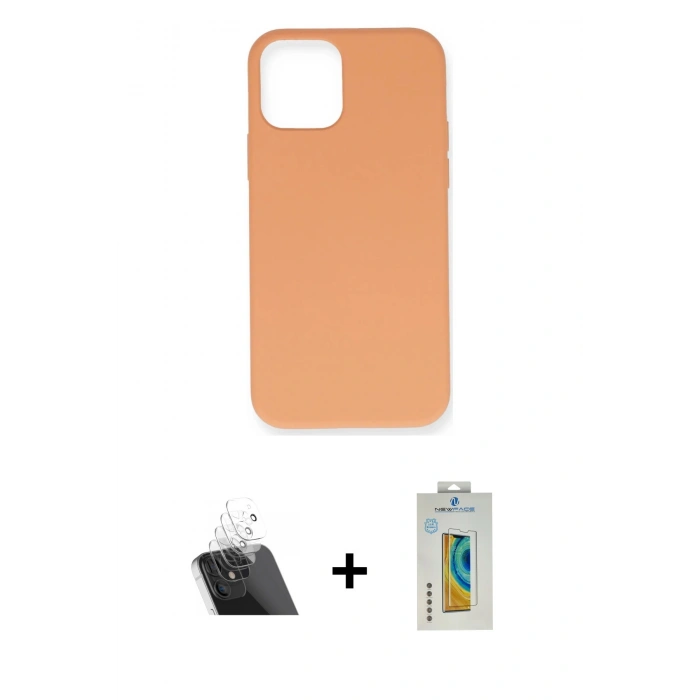 MARSİLYAN™- iPhone 12 Mini Kılıf Ahenk Serisi - Siyah Polymer Nano Ekran Koruyucu + Kamera Lens Koruma Cam - SF