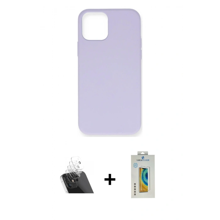 MARSİLYAN™- iPhone 12 Mini Kılıf Ahenk Serisi - Siyah Polymer Nano Ekran Koruyucu + Kamera Lens Koruma Cam - SF