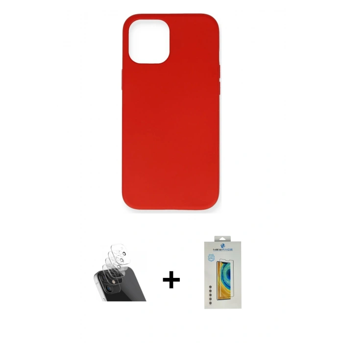 MARSİLYAN™- iPhone 12 Mini Kılıf Ahenk Serisi - Siyah Polymer Nano Ekran Koruyucu + Kamera Lens Koruma Cam - SF