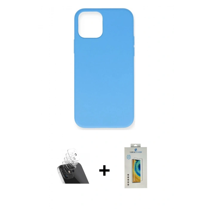 MARSİLYAN™- iPhone 12 Mini Kılıf Ahenk Serisi - Siyah Polymer Nano Ekran Koruyucu + Kamera Lens Koruma Cam - SF