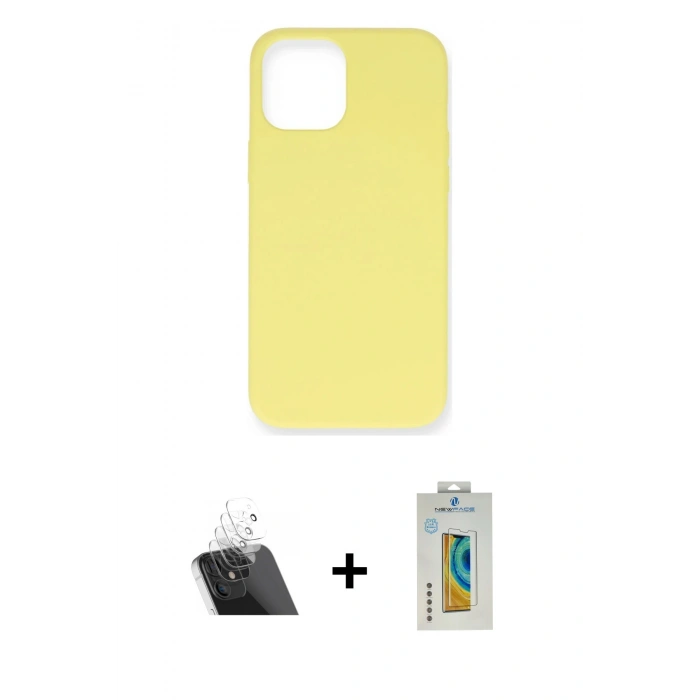 MARSİLYAN™- iPhone 12 Mini Kılıf Ahenk Serisi - Siyah Polymer Nano Ekran Koruyucu + Kamera Lens Koruma Cam - SF