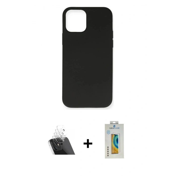 MARSİLYAN™- iPhone 12 Mini Kılıf Ahenk Serisi - Siyah Polymer Nano Ekran Koruyucu + Kamera Lens Koruma Cam - SF