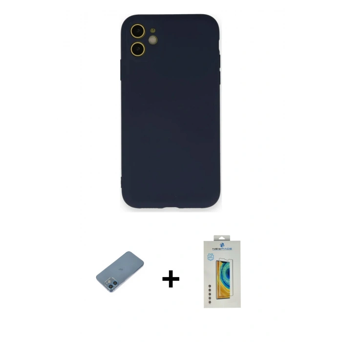 MARSİLYAN™- iPhone 12 Mini Kılıf Ahenk Serisi - Siyah Polymer Nano Ekran Koruyucu + Shine Kamera Lens Koruma Cam - MI