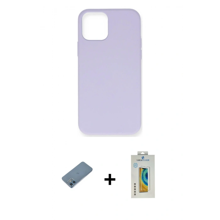 MARSİLYAN™- iPhone 12 Mini Kılıf Ahenk Serisi - Siyah Polymer Nano Ekran Koruyucu + Shine Kamera Lens Koruma Cam - MI