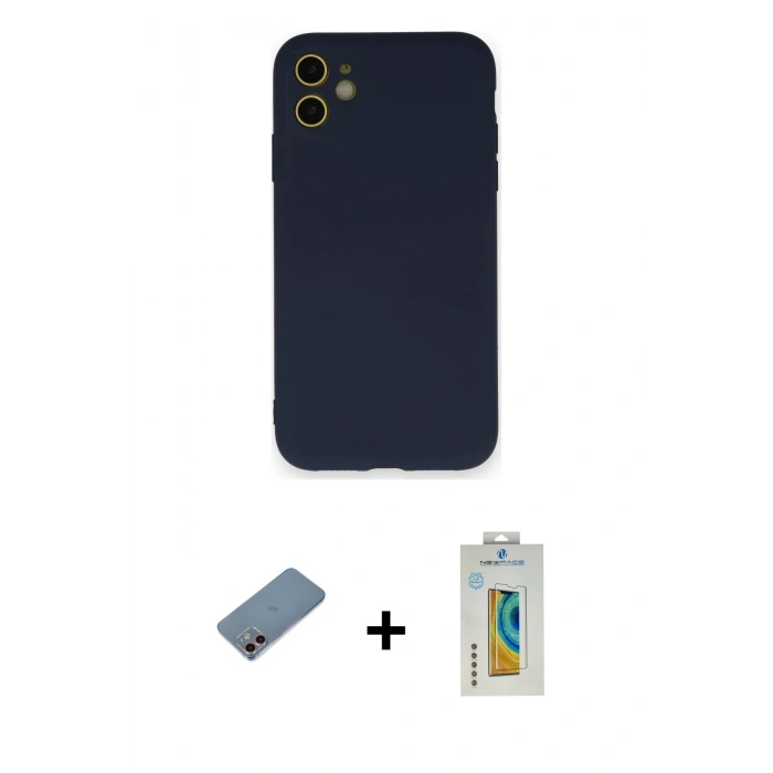 MARSİLYAN™- iPhone 12 Mini Kılıf Ahenk Serisi - Siyah Polymer Nano Ekran Koruyucu + Shine Kamera Lens Koruma Cam - PE