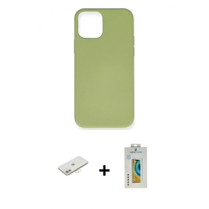 MARSİLYAN™- iPhone 12 Mini Kılıf Ahenk Serisi - Siyah Polymer Nano Ekran Koruyucu + Renkli Kamera Lens Koruma Cam - YL
