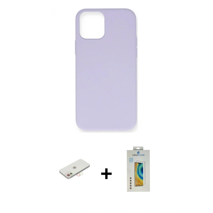 MARSİLYAN™- iPhone 12 Mini Kılıf Ahenk Serisi - Siyah Polymer Nano Ekran Koruyucu + Renkli Kamera Lens Koruma Cam - YL