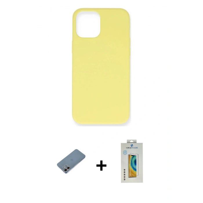 MARSİLYAN™- iPhone 12 Mini Kılıf Ahenk Serisi - Siyah Polymer Nano Ekran Koruyucu + Shine Kamera Lens Koruma Cam - GI