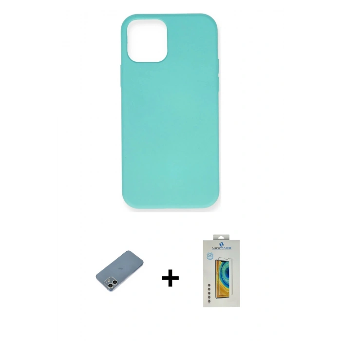 MARSİLYAN™- iPhone 12 Mini Kılıf Ahenk Serisi - Siyah Polymer Nano Ekran Koruyucu + Shine Kamera Lens Koruma Cam - GS