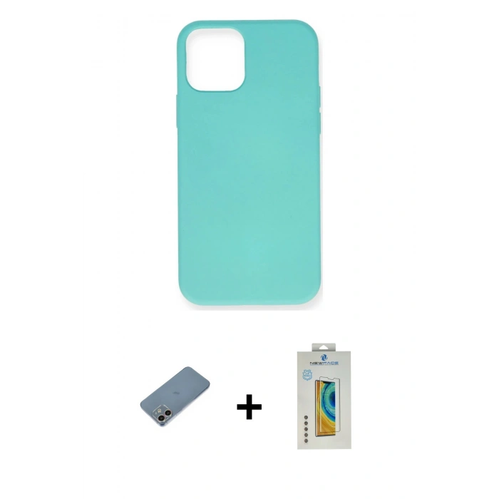 MARSİLYAN™- iPhone 12 Mini Kılıf Ahenk Serisi - Siyah Polymer Nano Ekran Koruyucu + Shine Kamera Lens Koruma Cam - GI