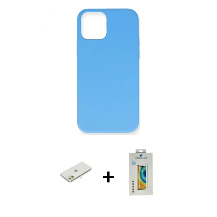 MARSİLYAN™- iPhone 12 Mini Kılıf Ahenk Serisi - Siyah Polymer Nano Ekran Koruyucu + Renkli Kamera Lens Koruma Cam - TU