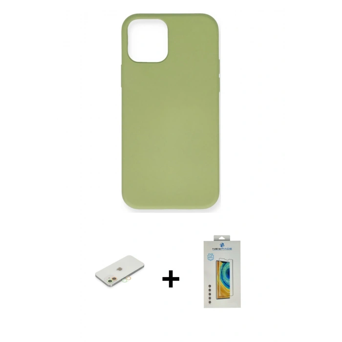 MARSİLYAN™- iPhone 12 Mini Kılıf Ahenk Serisi - Siyah Polymer Nano Ekran Koruyucu + Renkli Kamera Lens Koruma Cam - TU