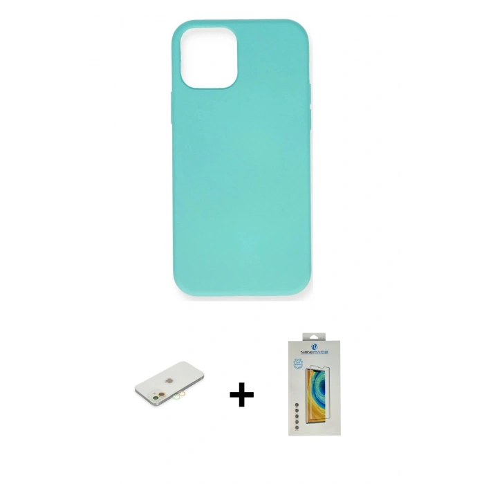 MARSİLYAN™- iPhone 12 Mini Kılıf Ahenk Serisi - Siyah Polymer Nano Ekran Koruyucu + Renkli Kamera Lens Koruma Cam - TU
