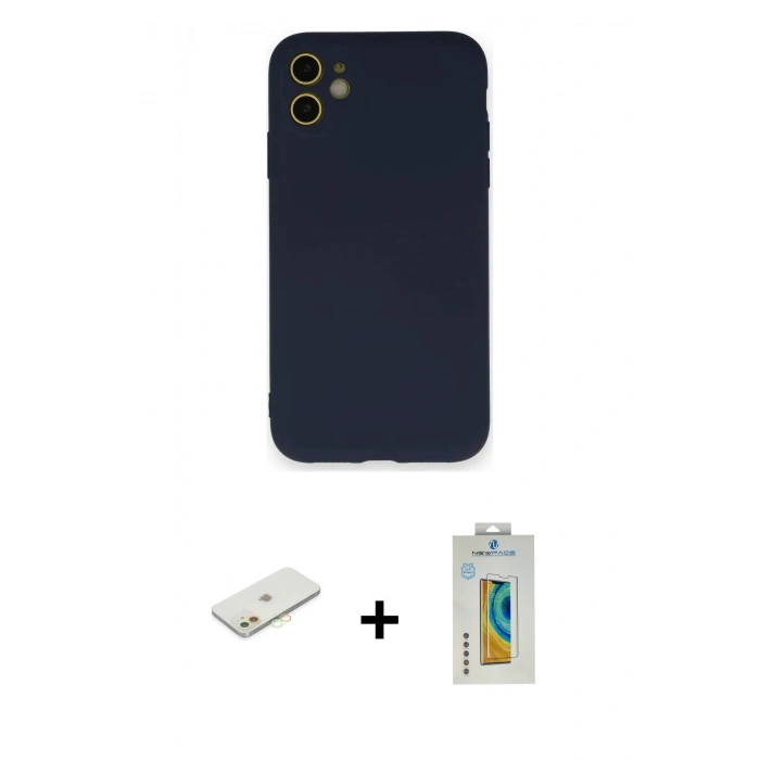 MARSİLYAN™- iPhone 12 Mini Kılıf Ahenk Serisi - Siyah Polymer Nano Ekran Koruyucu + Renkli Kamera Lens Koruma Cam - TU