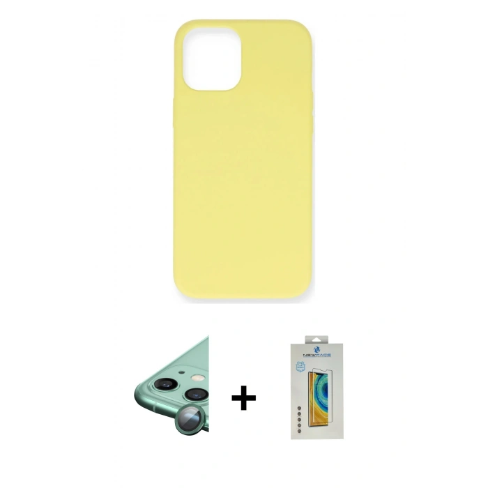 MARSİLYAN™- iPhone 12 Mini Kılıf Ahenk Serisi - Siyah Polymer Nano Ekran Koruyucu + Raze Metal Kamera Lens - YL