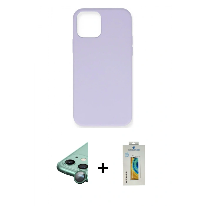 MARSİLYAN™- iPhone 12 Mini Kılıf Ahenk Serisi - Siyah Polymer Nano Ekran Koruyucu + Raze Metal Kamera Lens - YL