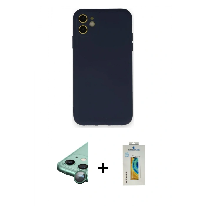 MARSİLYAN™- iPhone 12 Mini Kılıf Ahenk Serisi - Siyah Polymer Nano Ekran Koruyucu + Raze Metal Kamera Lens - YL