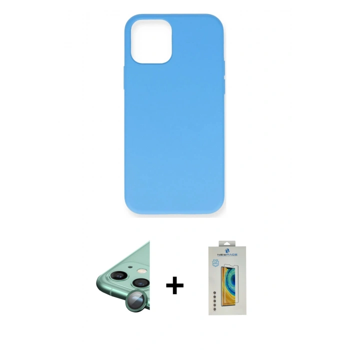 MARSİLYAN™- iPhone 12 Mini Kılıf Ahenk Serisi - Siyah Polymer Nano Ekran Koruyucu + Raze Metal Kamera Lens - YL
