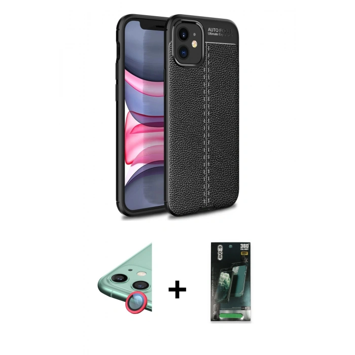 MARSİLYAN™- iPhone 12 Mini Kılıf Doruk Klasik Özel Seri - Şeffaf 360 Full Body Arka Koruyucu + Kırmızı Raze Metal Kamera Lens