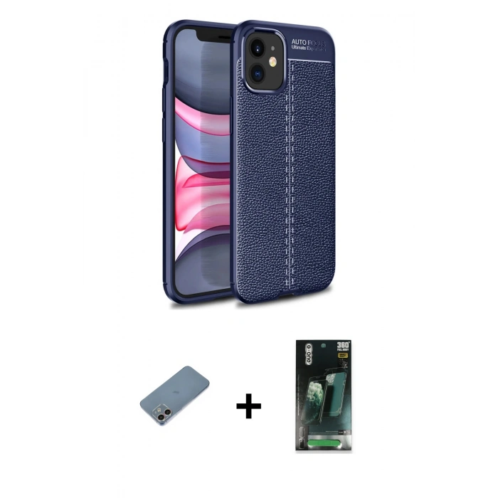 MARSİLYAN™- iPhone 12 Mini Kılıf Doruk Klasik Özel Seri - Şeffaf 360 Full Body Arka Koruyucu + Shine Kamera Lens Koruma Cam - GI