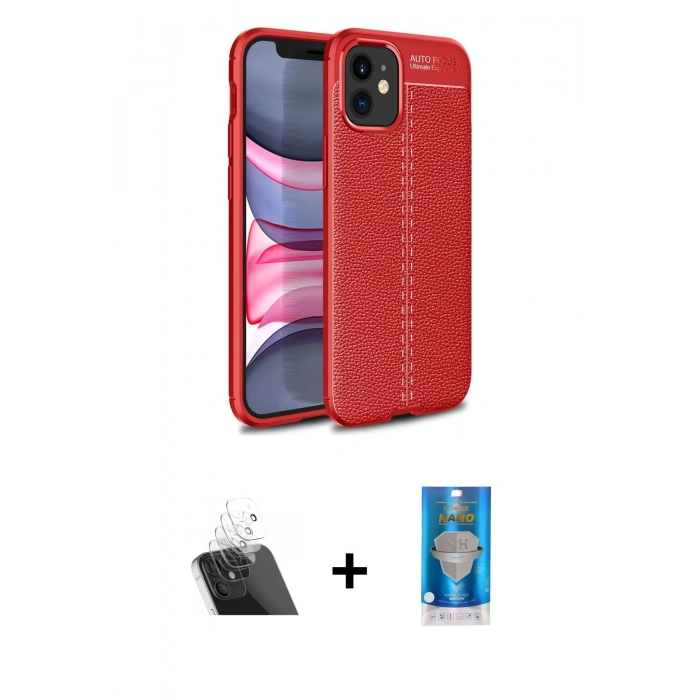 MARSİLYAN™- iPhone 12 Mini Kılıf Doruk Klasik Özel Seri - Şeffaf Royal Nano Ekran Koruyucu + Kamera Lens Koruma Cam - SF