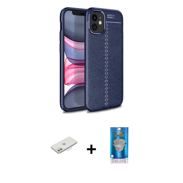 MARSİLYAN™- iPhone 12 Mini Kılıf Doruk Klasik Özel Seri - Şeffaf Royal Nano Ekran Koruyucu + Renkli Kamera Lens Koruma Cam - PE