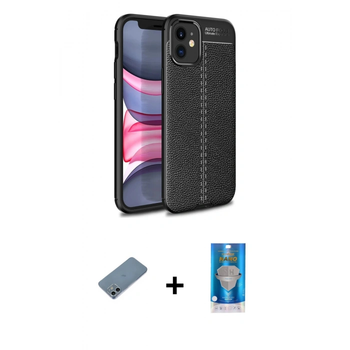 MARSİLYAN™- iPhone 12 Mini Kılıf Doruk Klasik Özel Seri - Şeffaf Royal Nano Ekran Koruyucu + Shine Kamera Lens Koruma Cam - SABE