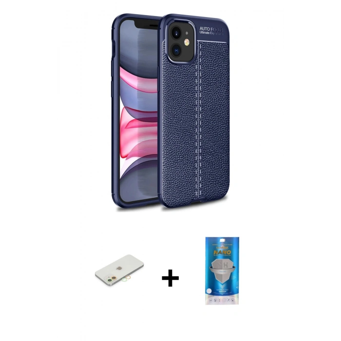 MARSİLYAN™- iPhone 12 Mini Kılıf Doruk Klasik Özel Seri - Şeffaf Royal Nano Ekran Koruyucu + Renkli Kamera Lens Koruma Cam - TU
