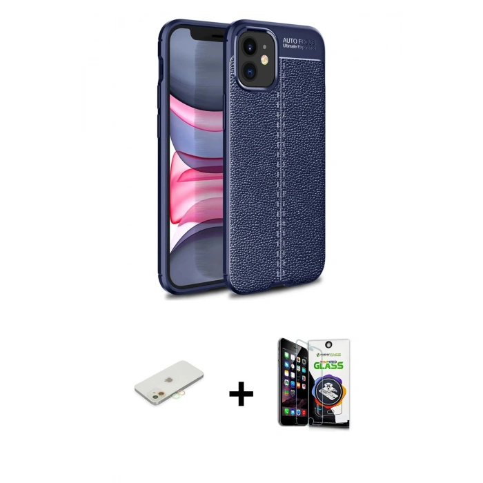 MARSİLYAN™- iPhone 12 Mini Kılıf Doruk Klasik Özel Seri - Şeffaf Temperli Cam Ekran Koruyucu + Renkli Kamera Lens Koruma Cam - TU