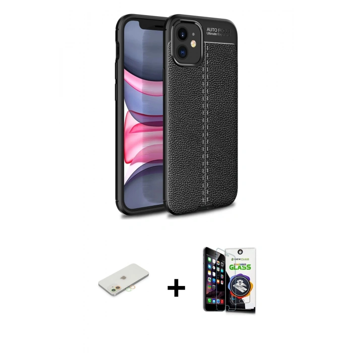MARSİLYAN™- iPhone 12 Mini Kılıf Doruk Klasik Özel Seri - Şeffaf Temperli Cam Ekran Koruyucu + Renkli Kamera Lens Koruma Cam - TU