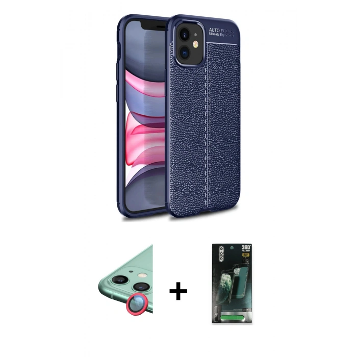 MARSİLYAN™- iPhone 12 Mini Kılıf Doruk Klasik Özel Seri - Siyah 360 Mat Full Body Arka Koruyucu + Raze Metal Kamera Lens - KI