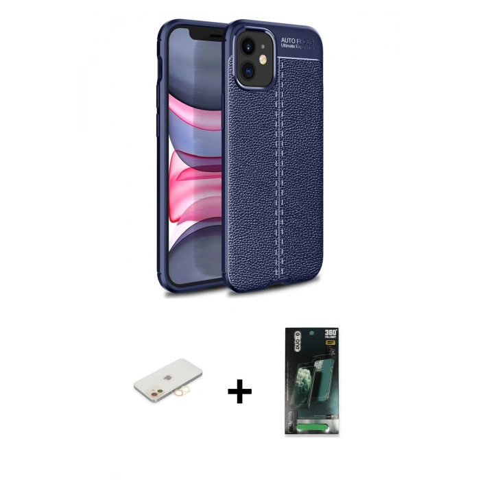 MARSİLYAN™- iPhone 12 Mini Kılıf Doruk Klasik Özel Seri - Siyah 360 Mat Full Body Arka Koruyucu + Renkli Kamera Lens Koruma Cam - SI