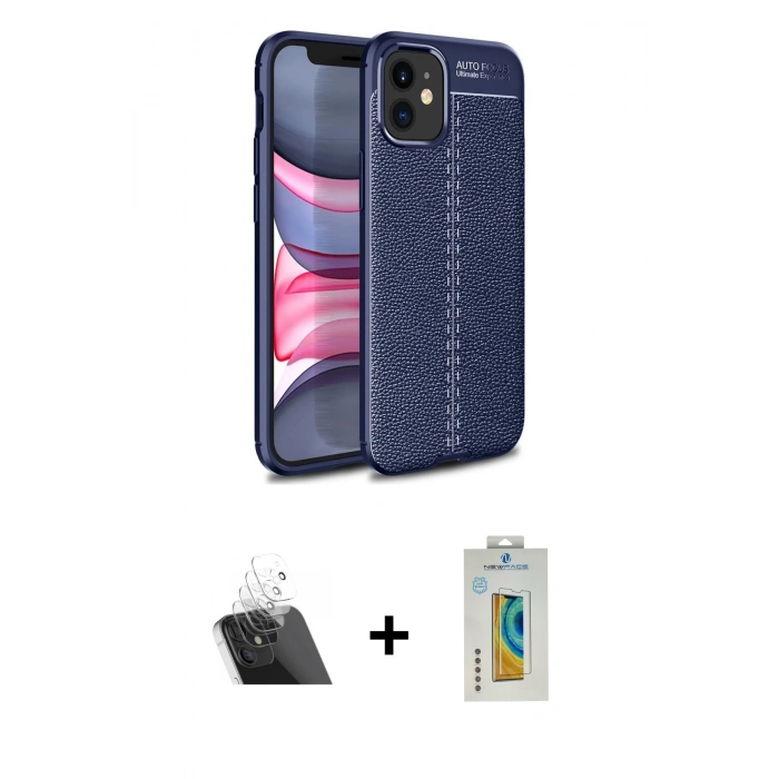 MARSİLYAN™- iPhone 12 Mini Kılıf Doruk Klasik Özel Seri - Siyah Polymer Nano Ekran Koruyucu + Kamera Lens Koruma Cam - SF
