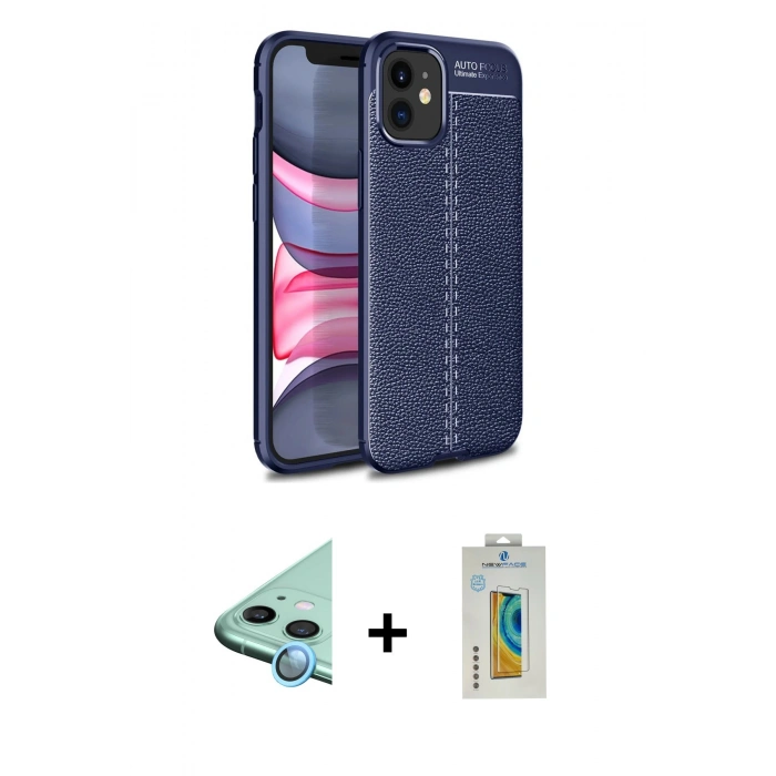 MARSİLYAN™- iPhone 12 Mini Kılıf Doruk Klasik Özel Seri - Siyah Polymer Nano Ekran Koruyucu + Raze Metal Kamera Lens - MI