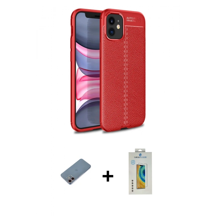 MARSİLYAN™- iPhone 12 Mini Kılıf Doruk Klasik Özel Seri - Siyah Polymer Nano Ekran Koruyucu + Shine Kamera Lens Koruma Cam - PE