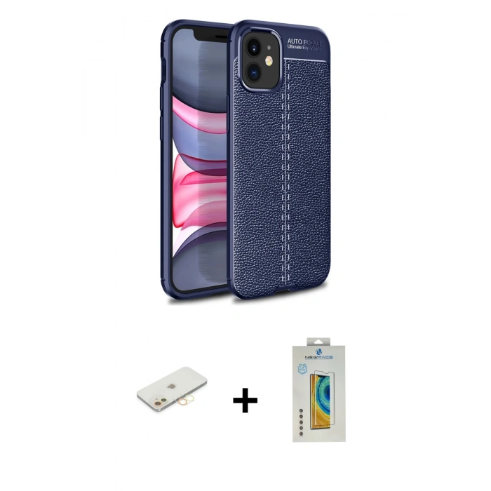 MARSİLYAN™- iPhone 12 Mini Kılıf Doruk Klasik Özel Seri - Siyah Polymer Nano Ekran Koruyucu + Renkli Kamera Lens Koruma Cam - SI