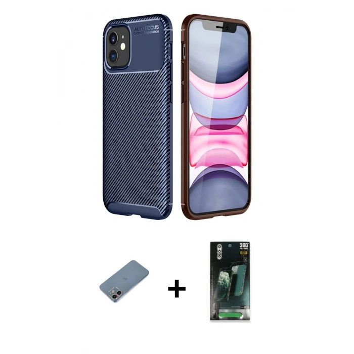 MARSİLYAN™- iPhone 12 Mini Kılıf Eksen Form Prime - Şeffaf 360 Full Body Arka Koruyucu + Shine Kamera Lens Koruma Cam - GI