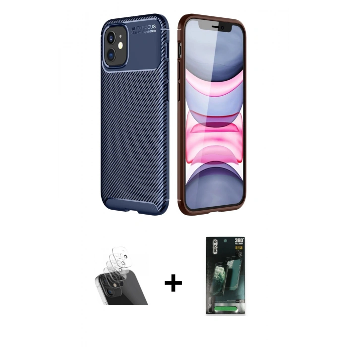 MARSİLYAN™- iPhone 12 Mini Kılıf Eksen Form Prime - Şeffaf 360 Full Body Arka Koruyucu + Kamera Lens Koruma Cam - SF