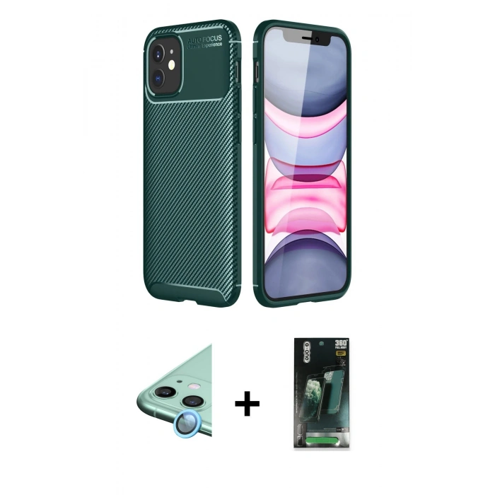 MARSİLYAN™- iPhone 12 Mini Kılıf Eksen Form Prime - Şeffaf 360 Full Body Arka Koruyucu + Mavi Raze Metal Kamera Lens