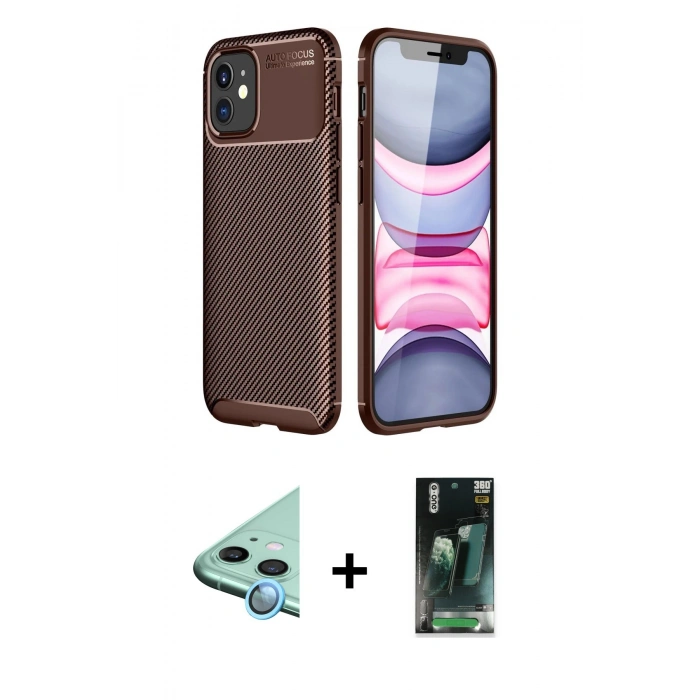 MARSİLYAN™- iPhone 12 Mini Kılıf Eksen Form Prime - Şeffaf 360 Full Body Arka Koruyucu + Mavi Raze Metal Kamera Lens