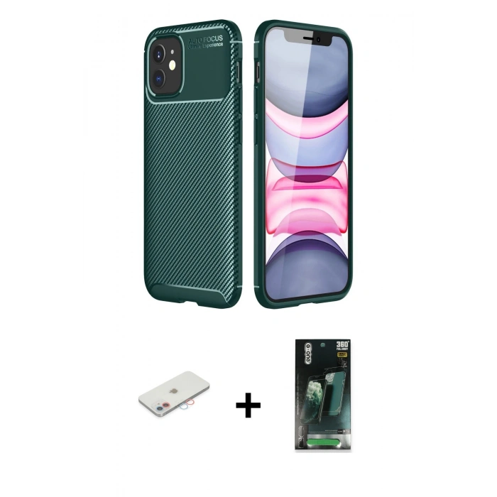 MARSİLYAN™- iPhone 12 Mini Kılıf Eksen Form Prime - Şeffaf 360 Full Body Arka Koruyucu + Renkli Kamera Lens Koruma Cam - PE