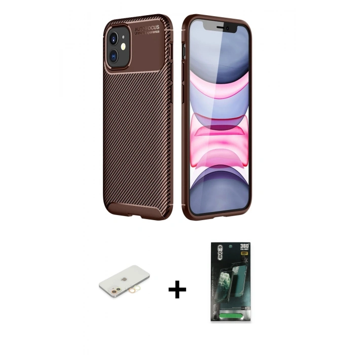 MARSİLYAN™- iPhone 12 Mini Kılıf Eksen Form Prime - Şeffaf 360 Full Body Arka Koruyucu + Renkli Kamera Lens Koruma Cam - SI