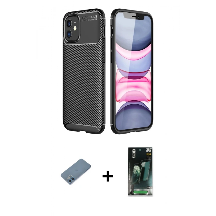 MARSİLYAN™- iPhone 12 Mini Kılıf Eksen Form Prime - Şeffaf 360 Full Body Arka Koruyucu + Shine Kamera Lens Koruma Cam - MI