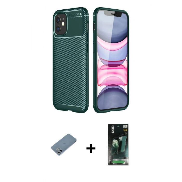 MARSİLYAN™- iPhone 12 Mini Kılıf Eksen Form Prime - Şeffaf 360 Full Body Arka Koruyucu + Sierra Blue Shine Kamera Lens Koruma Cam