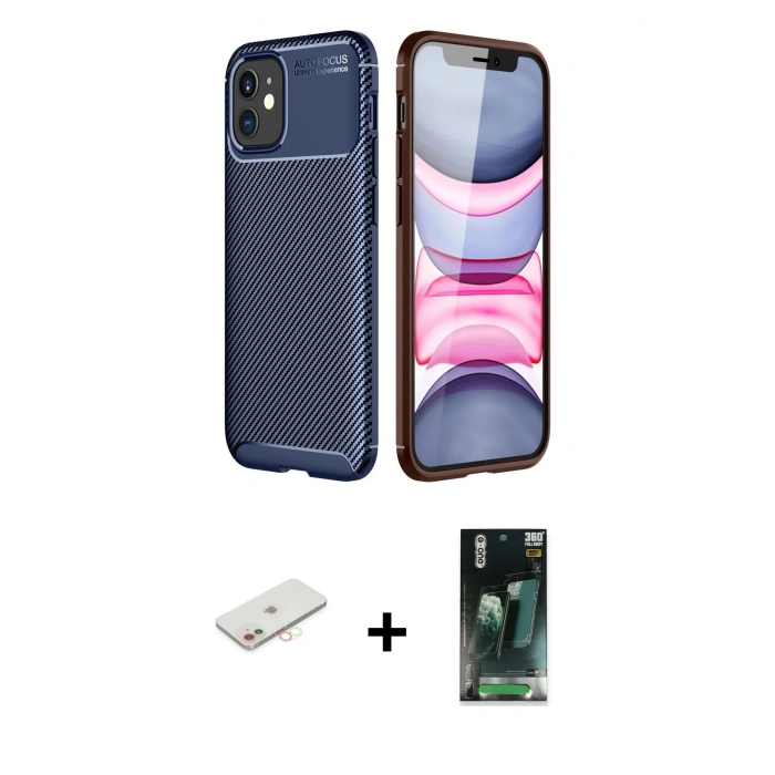 MARSİLYAN™- iPhone 12 Mini Kılıf Eksen Form Prime - Şeffaf 360 Full Body Arka Koruyucu + Renkli Kamera Lens Koruma Cam - YL