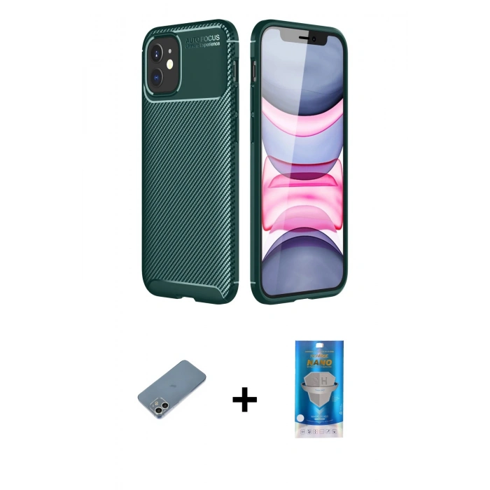 MARSİLYAN™- iPhone 12 Mini Kılıf Eksen Form Prime - Şeffaf Royal Nano Ekran Koruyucu + Shine Kamera Lens Koruma Cam - GS