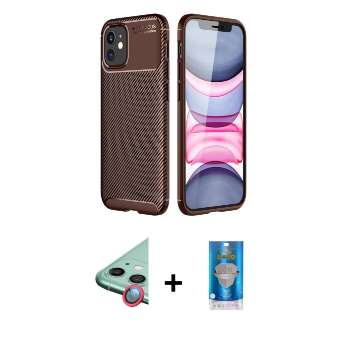 MARSİLYAN™- iPhone 12 Mini Kılıf Eksen Form Prime - Şeffaf Royal Nano Ekran Koruyucu + Raze Metal Kamera Lens - KI